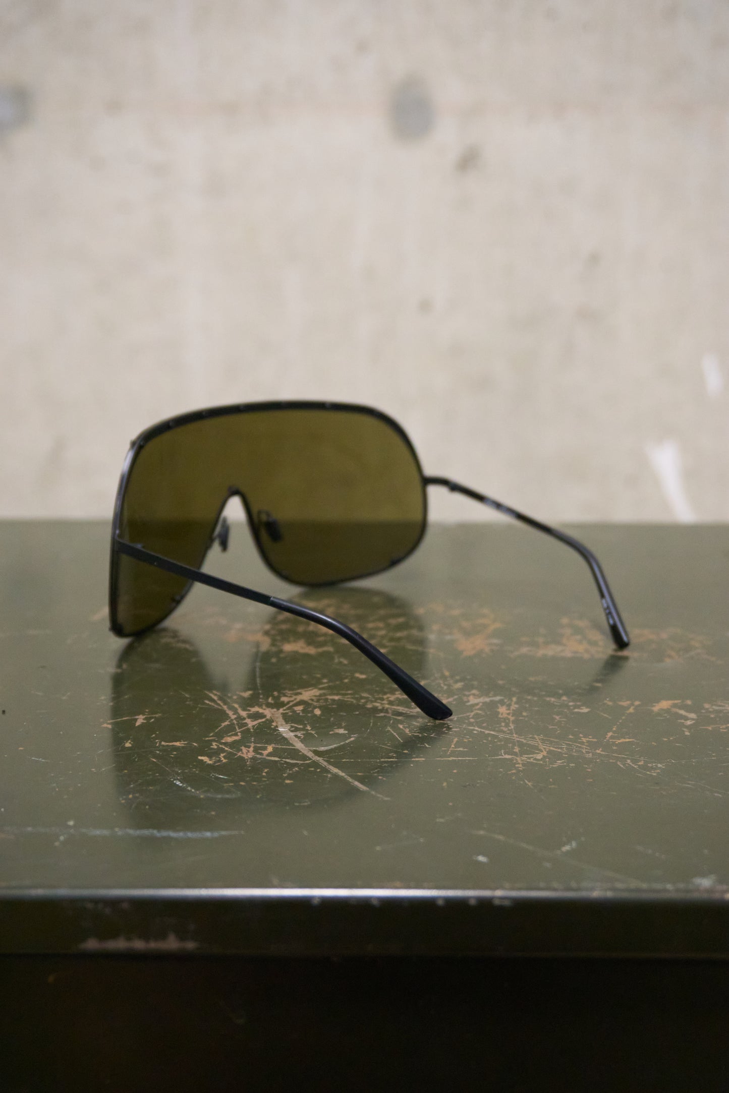 Rick Owens SS22 “FOGACHINE” Matte Black Stainless Steel Brown Tinted Mask Sunglasses Shield