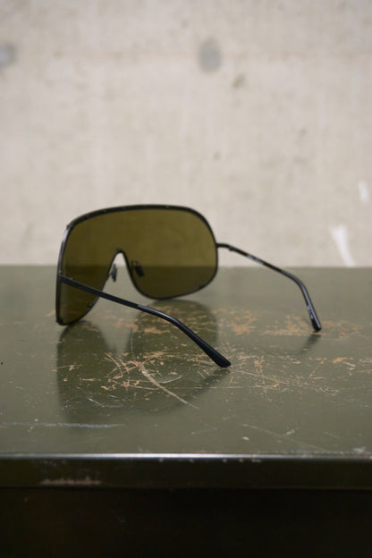 Rick Owens SS22 “FOGACHINE” Matte Black Stainless Steel Brown Tinted Mask Sunglasses Shield