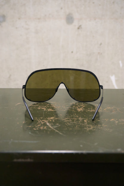Rick Owens SS22 “FOGACHINE” Matte Black Stainless Steel Brown Tinted Mask Sunglasses Shield