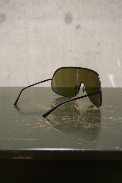 Rick Owens SS22 “FOGACHINE” Matte Black Stainless Steel Brown Tinted Mask Sunglasses Shield