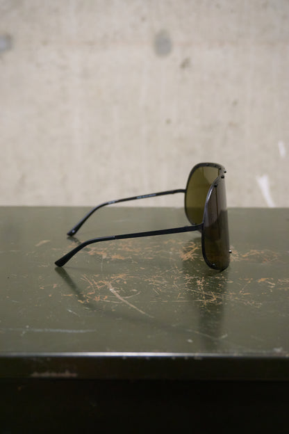 Rick Owens SS22 “FOGACHINE” Matte Black Stainless Steel Brown Tinted Mask Sunglasses Shield