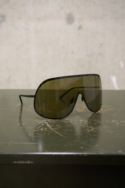 Rick Owens SS22 “FOGACHINE” Matte Black Stainless Steel Brown Tinted Mask Sunglasses Shield