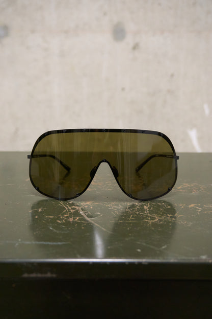 Rick Owens SS22 “FOGACHINE” Matte Black Stainless Steel Brown Tinted Mask Sunglasses Shield