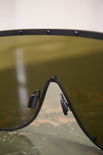 Rick Owens SS22 “FOGACHINE” Matte Black Stainless Steel Brown Tinted Mask Sunglasses Shield