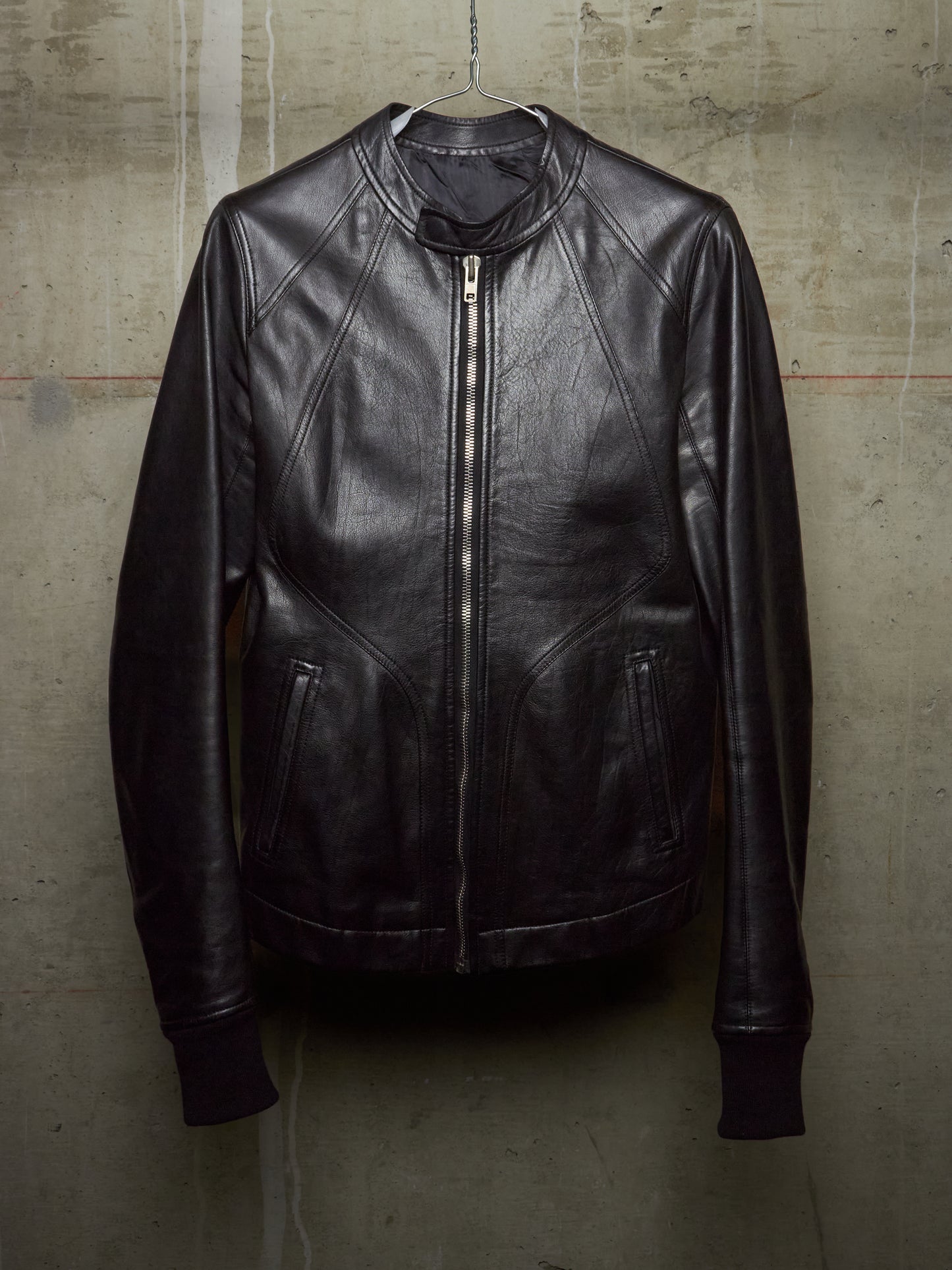 Rick Owens SS14 "VICIOUS" Black Calfskin Leather Intarsia Rider Jacket