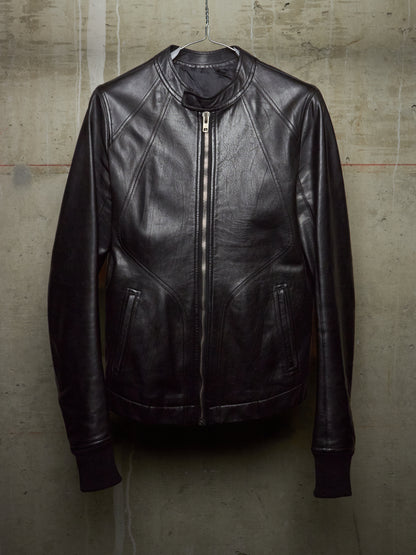 Rick Owens SS14 "VICIOUS" Black Calfskin Leather Intarsia Rider Jacket
