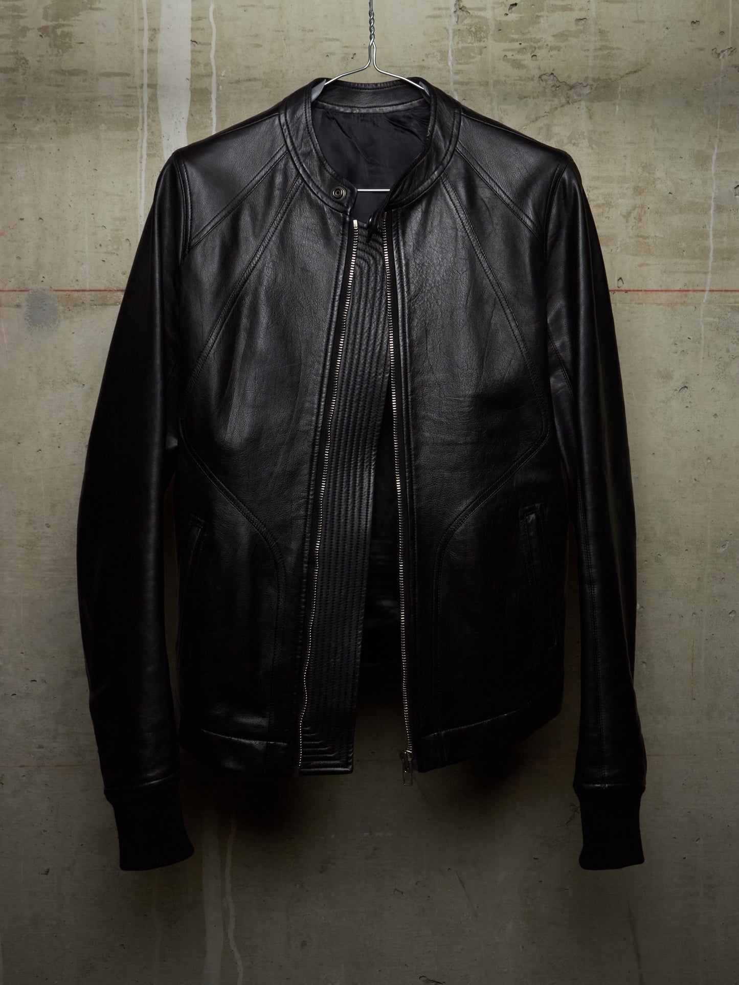Rick Owens SS14 "VICIOUS" Black Calfskin Leather Intarsia Rider Jacket