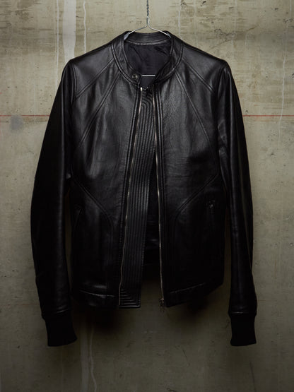 Rick Owens SS14 "VICIOUS" Black Calfskin Leather Intarsia Rider Jacket