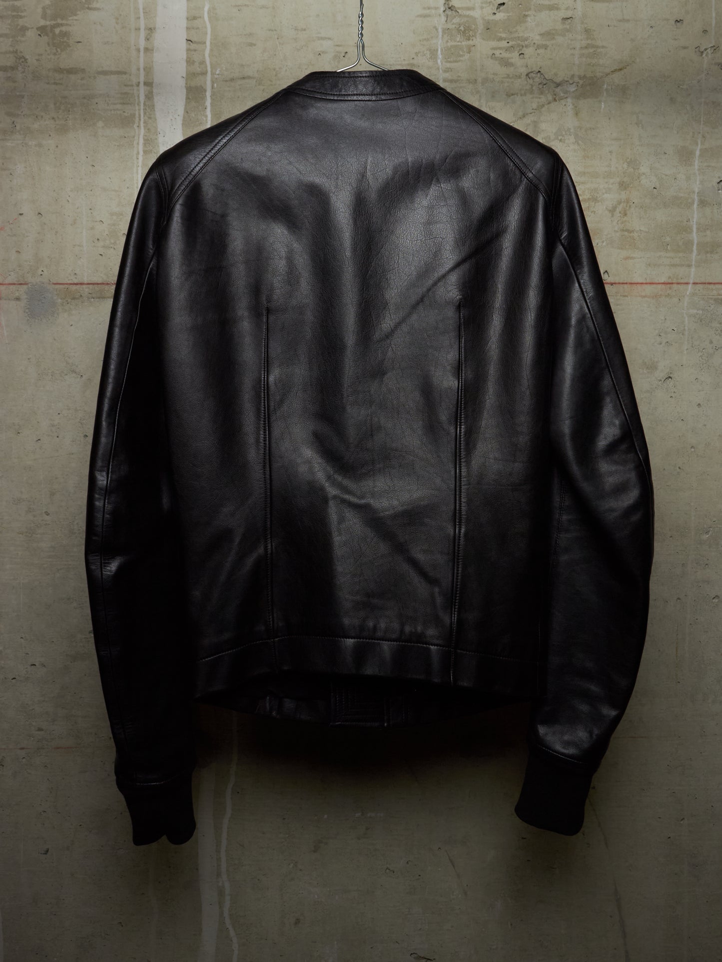 Rick Owens SS14 "VICIOUS" Black Calfskin Leather Intarsia Rider Jacket