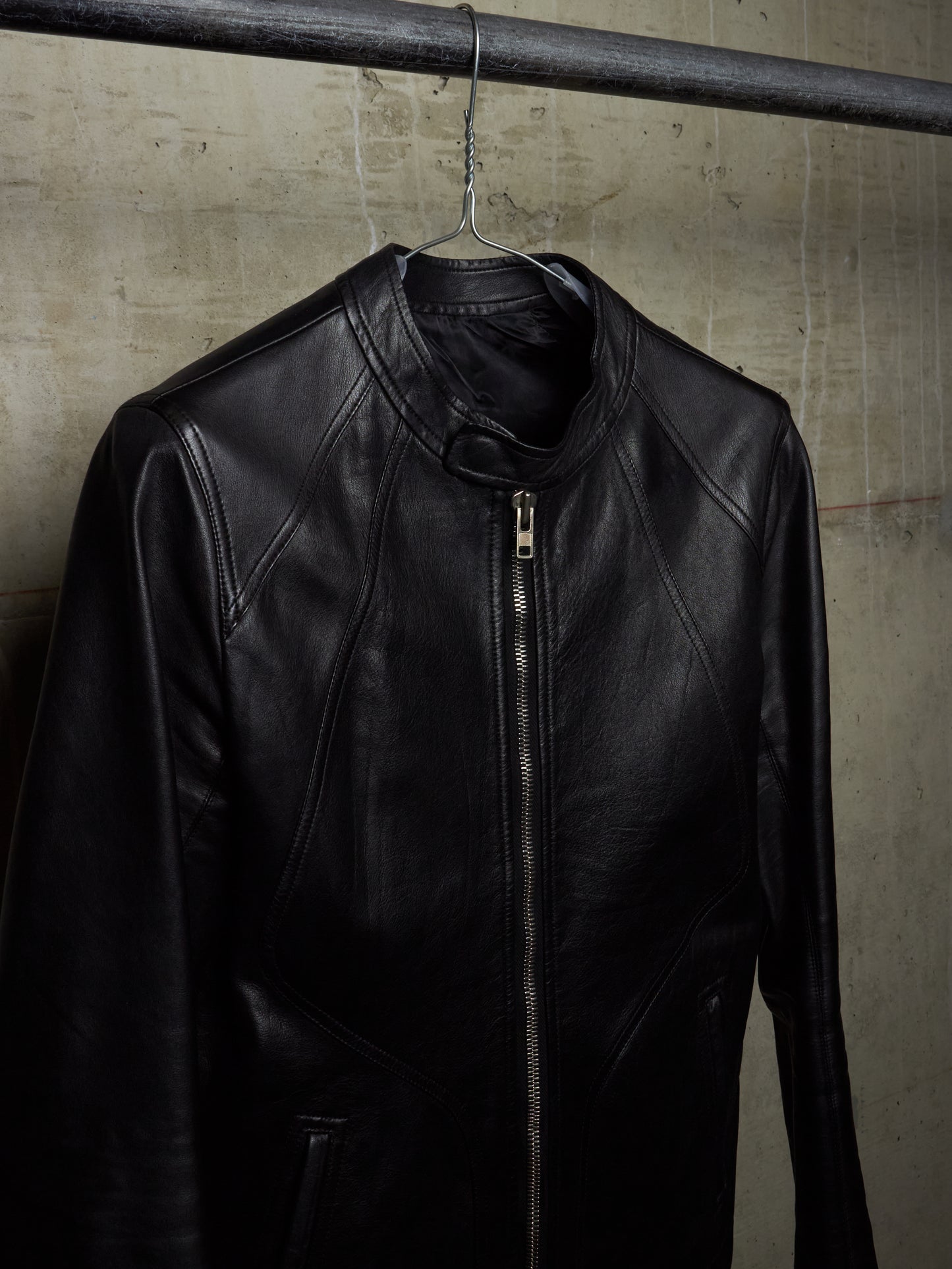 Rick Owens SS14 "VICIOUS" Black Calfskin Leather Intarsia Rider Jacket
