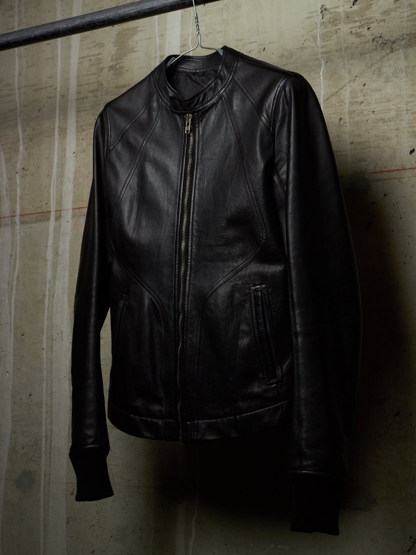 Rick Owens SS14 "VICIOUS" Black Calfskin Leather Intarsia Rider Jacket