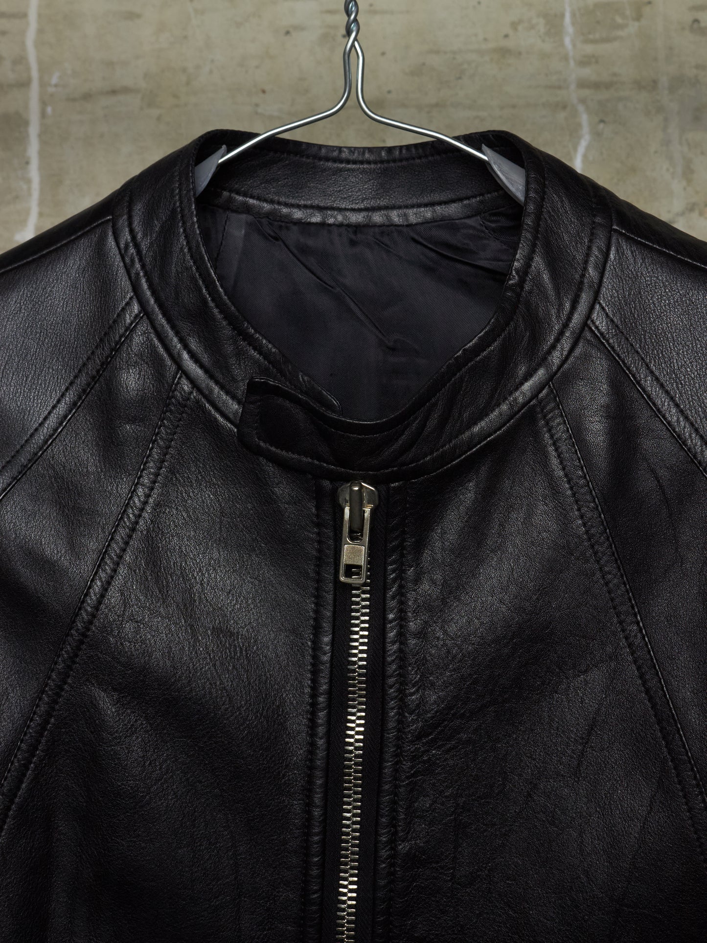 Rick Owens SS14 "VICIOUS" Black Calfskin Leather Intarsia Rider Jacket