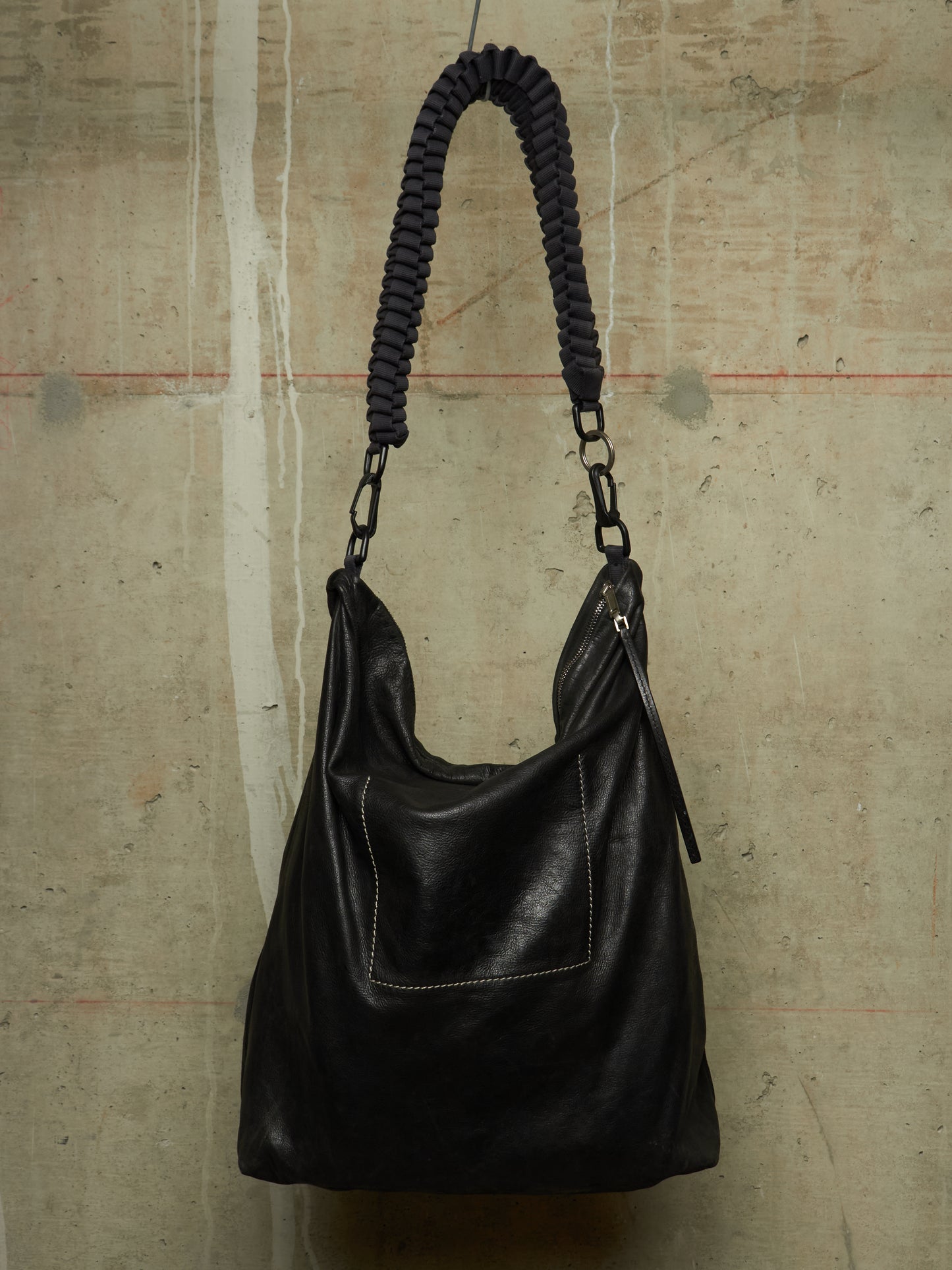 Rick Owens SS18 "DIRT" Black Calf Leather Braided Strap Tote Bag