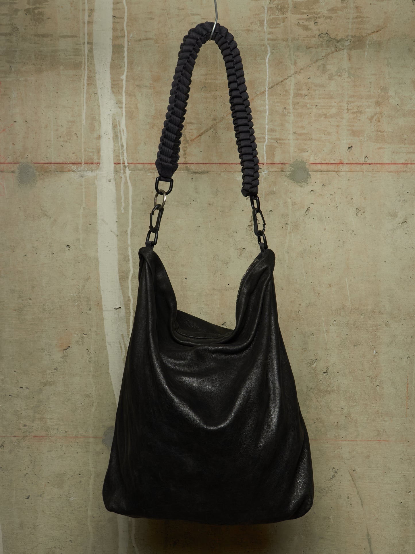 Rick Owens SS18 "DIRT" Black Calf Leather Braided Strap Tote Bag