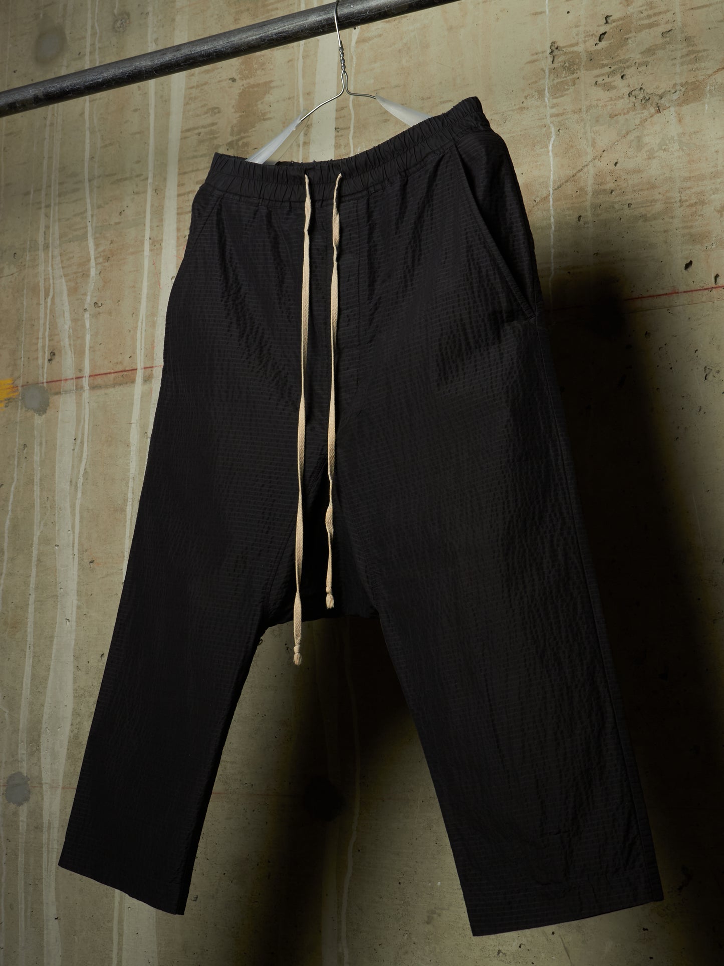 Rick Owens SS19 "BABEL" Striped Seersucker Drop-Crotch Carpis