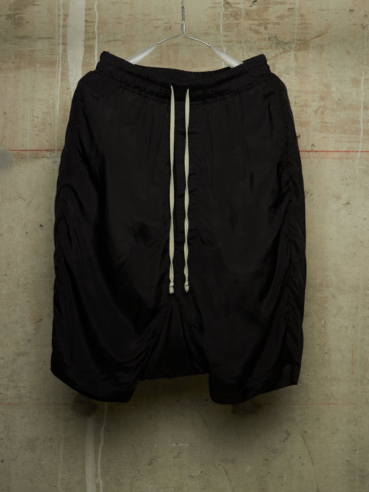 Rick Owens SS24 "LIDO" Black Cupro Drop-Crotch Pod Shorts