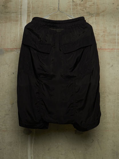 Rick Owens SS24 "LIDO" Black Cupro Drop-Crotch Pod Shorts