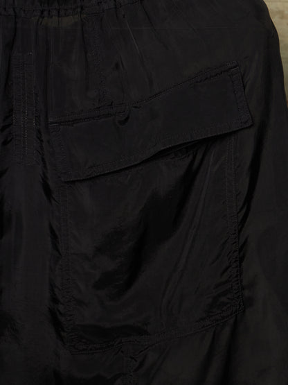 Rick Owens SS24 "LIDO" Black Cupro Drop-Crotch Pod Shorts