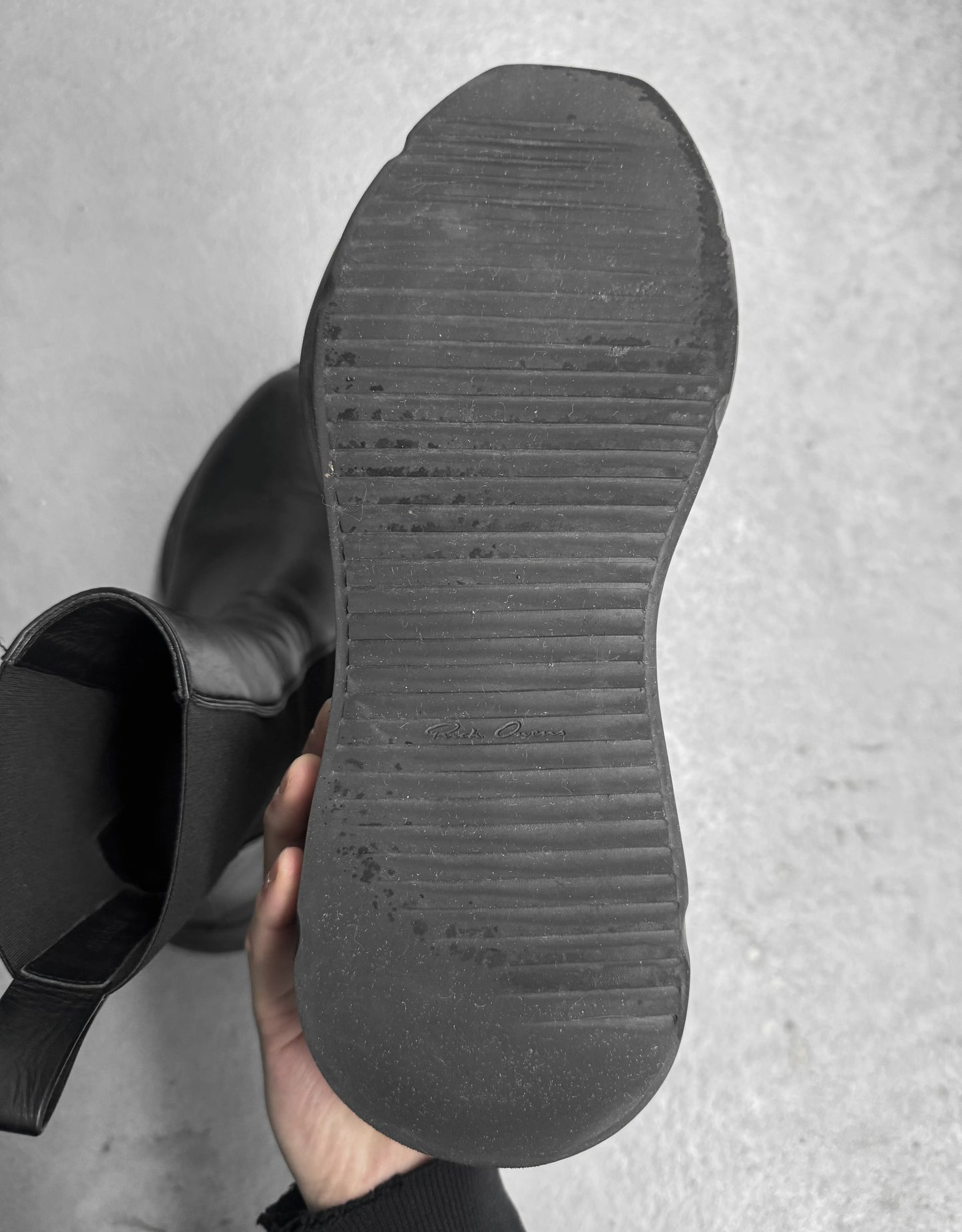 Rick Owens SS23 "EDFU" Geth Beatle Chelsea Leather Boots