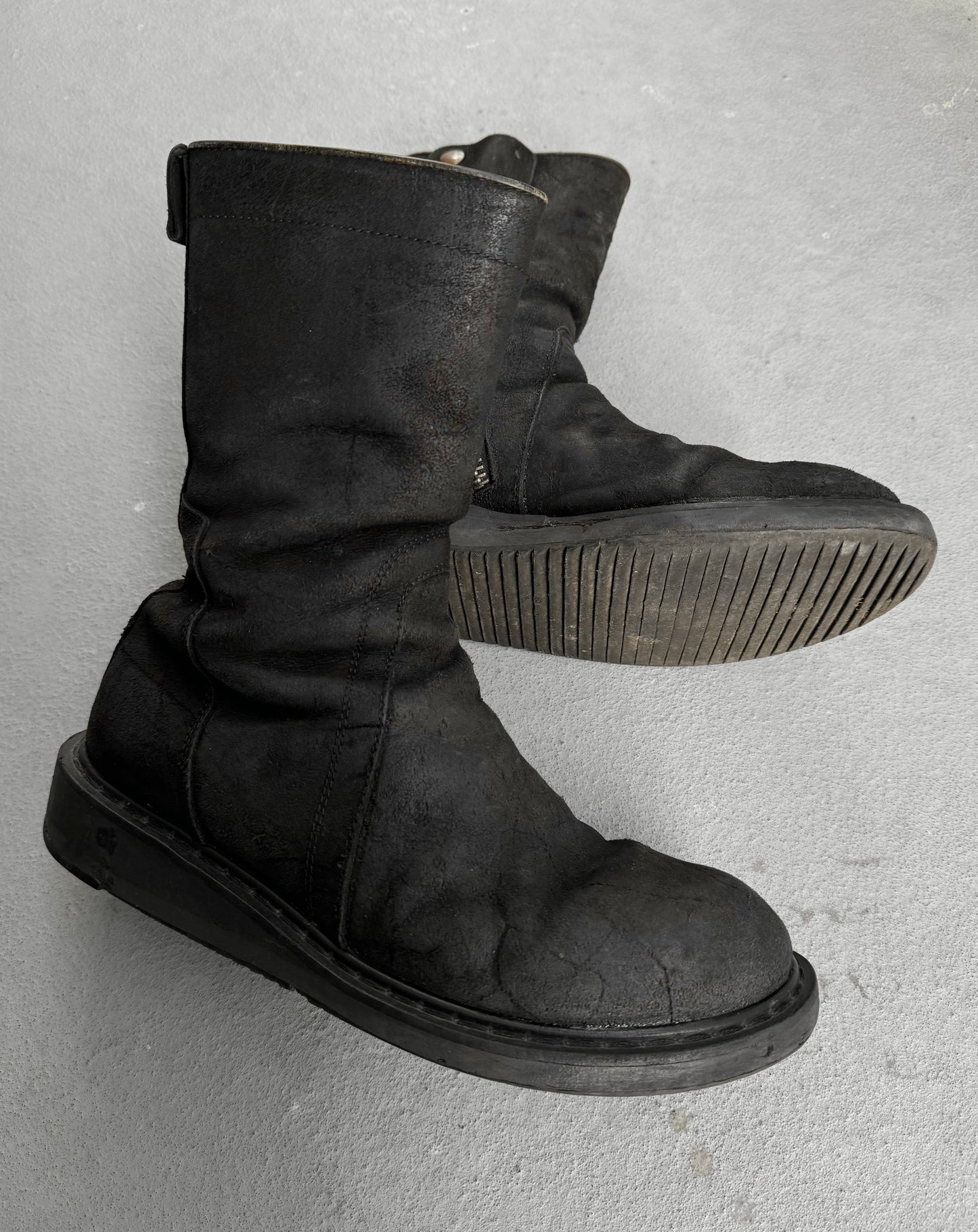Rick Owens AW09 "CRUST" Side Zip Reverse Cow Leather Creeper Boots