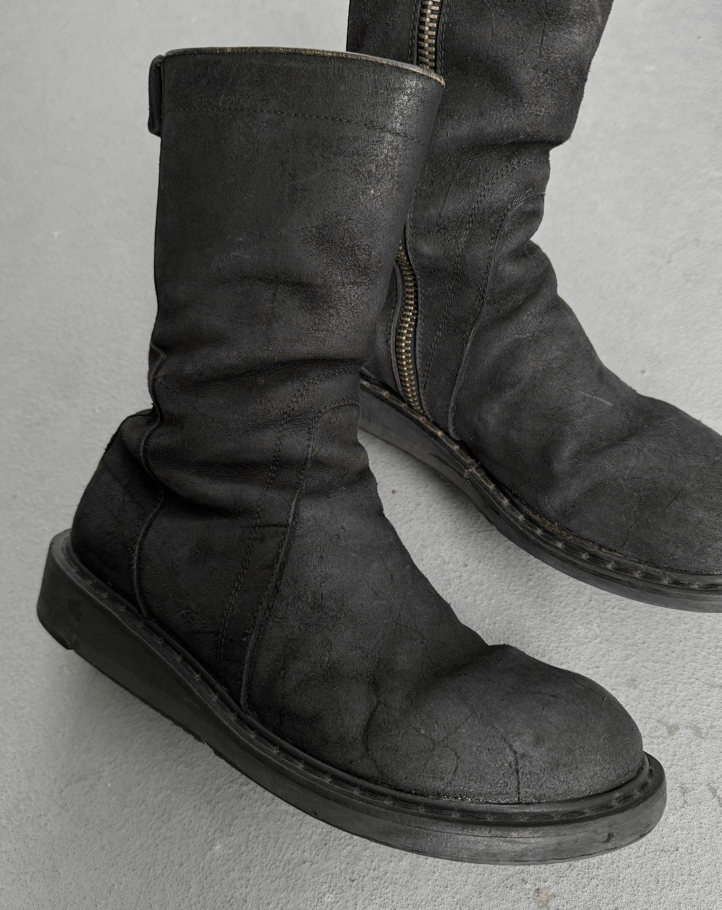Rick Owens AW09 "CRUST" Side Zip Reverse Cow Leather Creeper Boots