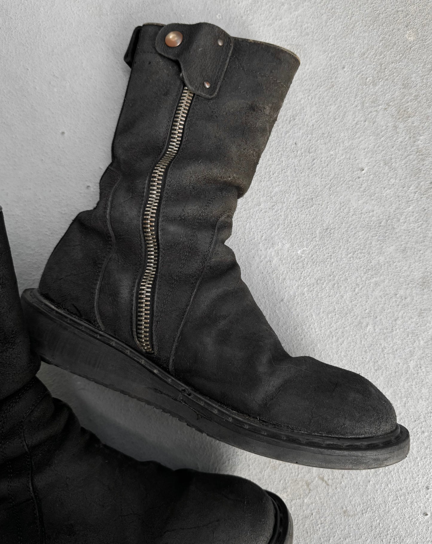 Rick Owens AW09 "CRUST" Side Zip Reverse Cow Leather Creeper Boots