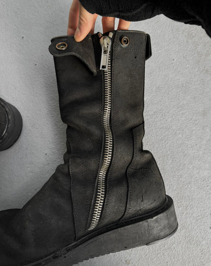 Rick Owens AW09 "CRUST" Side Zip Reverse Cow Leather Creeper Boots