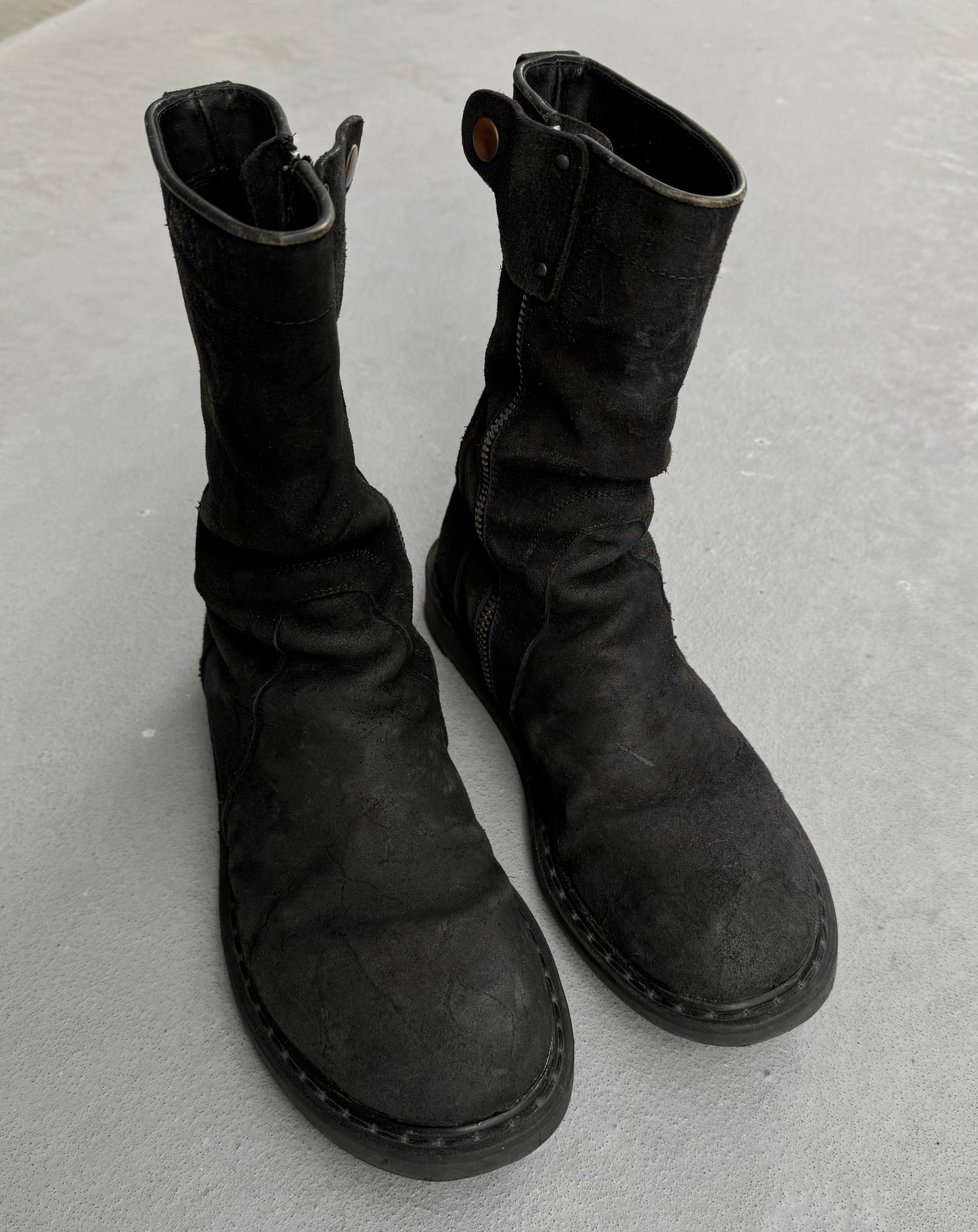 Rick Owens AW09 "CRUST" Side Zip Reverse Cow Leather Creeper Boots