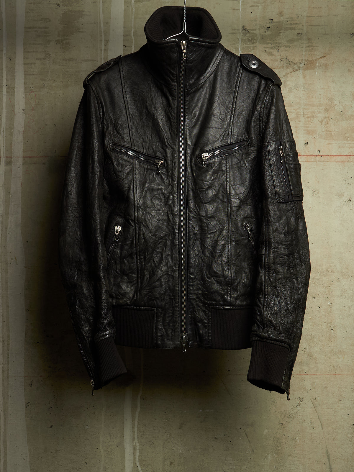 SHELLAC Early 00s Distressed Lambskin Leather Multi-zip Rider Jacket