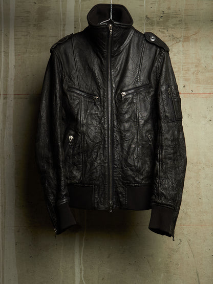 SHELLAC Early 00s Distressed Lambskin Leather Multi-zip Rider Jacket
