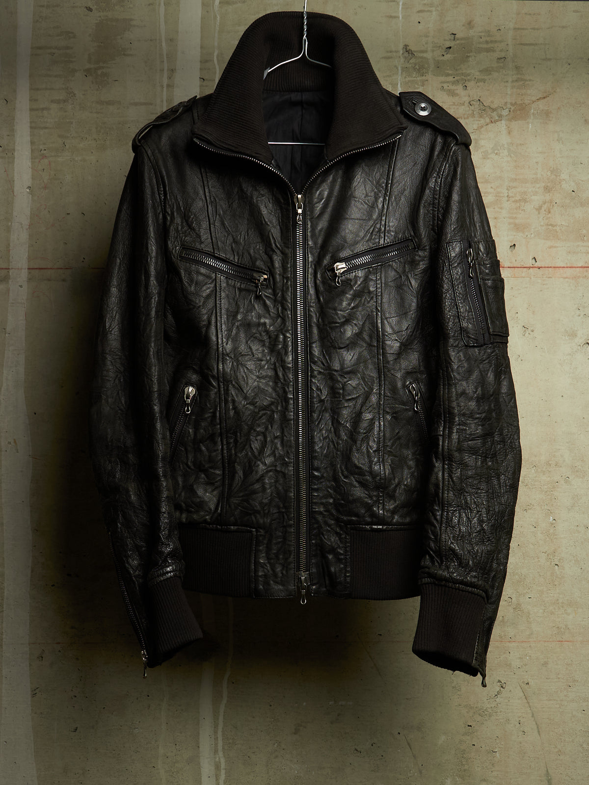 SHELLAC Early 00s Distressed Lambskin Leather Multi-zip Rider Jacket