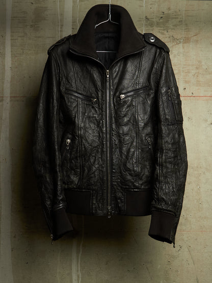 SHELLAC Early 00s Distressed Lambskin Leather Multi-zip Rider Jacket