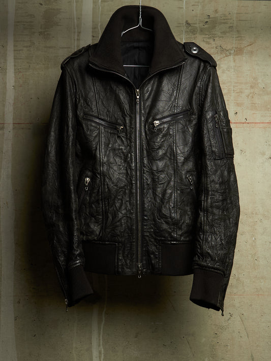 SHELLAC Early 00s Distressed Lambskin Leather Multi-zip Rider Jacket
