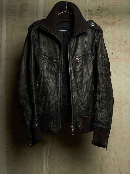 SHELLAC Early 00s Distressed Lambskin Leather Multi-zip Rider Jacket