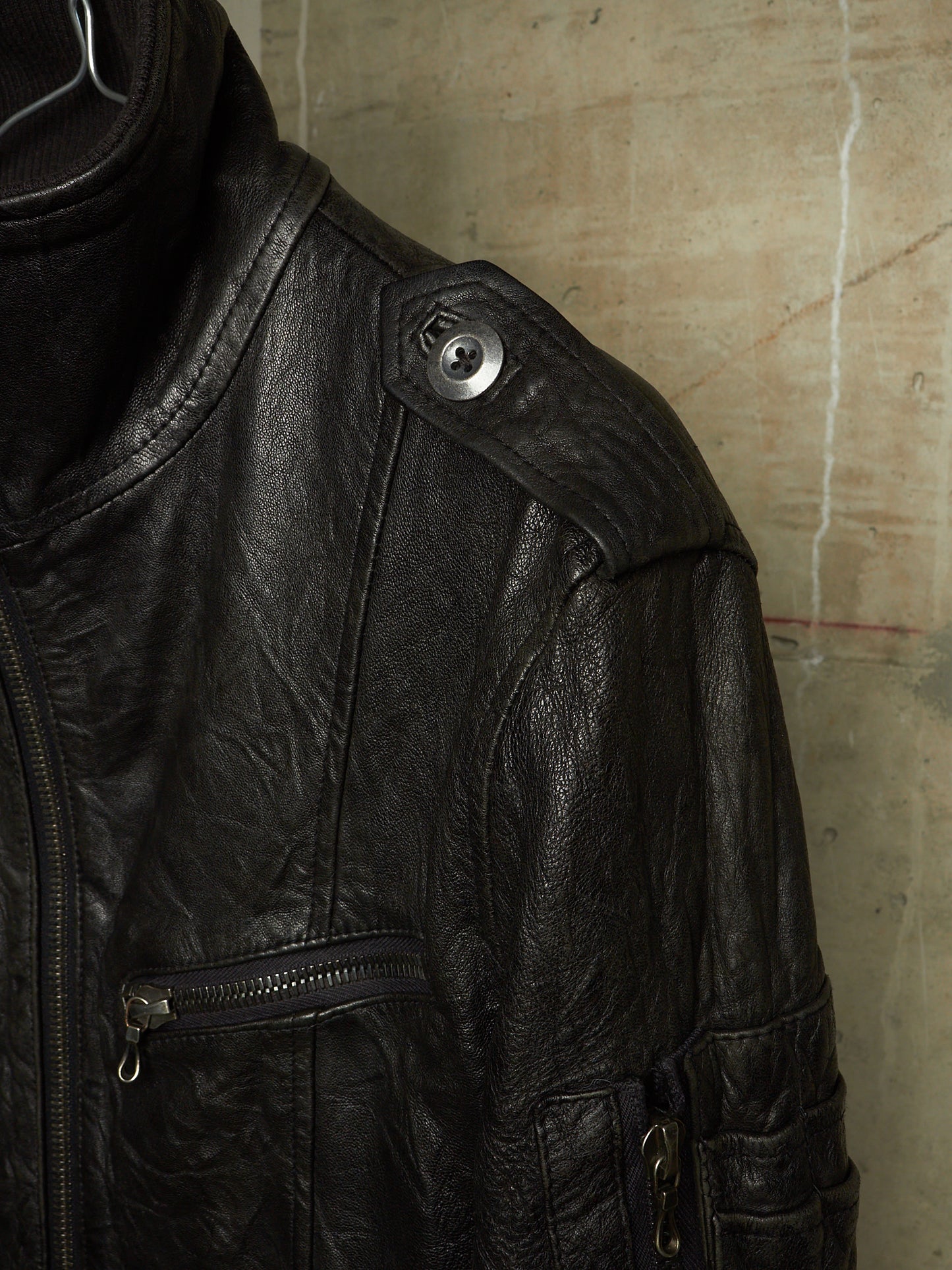 SHELLAC Early 00s Distressed Lambskin Leather Multi-zip Rider Jacket