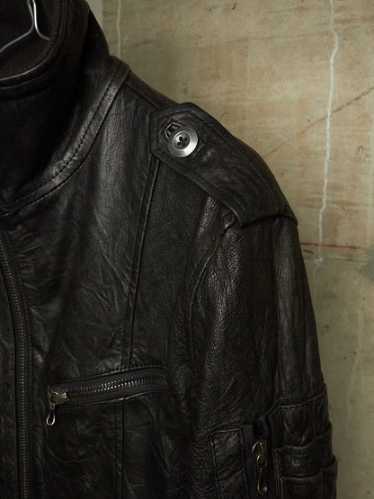 SHELLAC Early 00s Distressed Lambskin Leather Multi-zip Rider Jacket