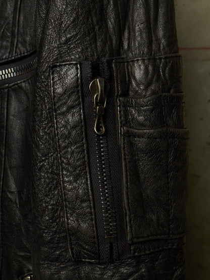 SHELLAC Early 00s Distressed Lambskin Leather Multi-zip Rider Jacket