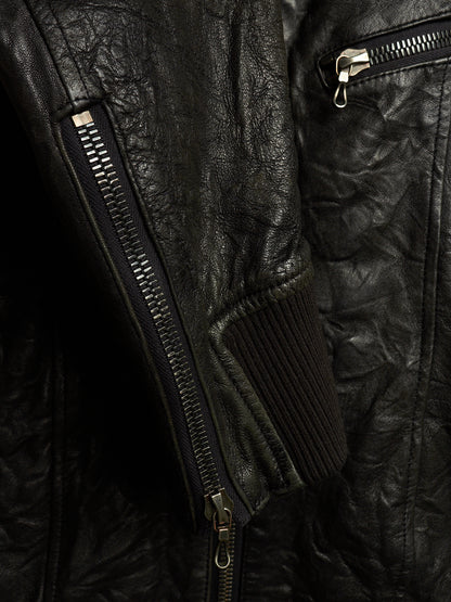 SHELLAC Early 00s Distressed Lambskin Leather Multi-zip Rider Jacket