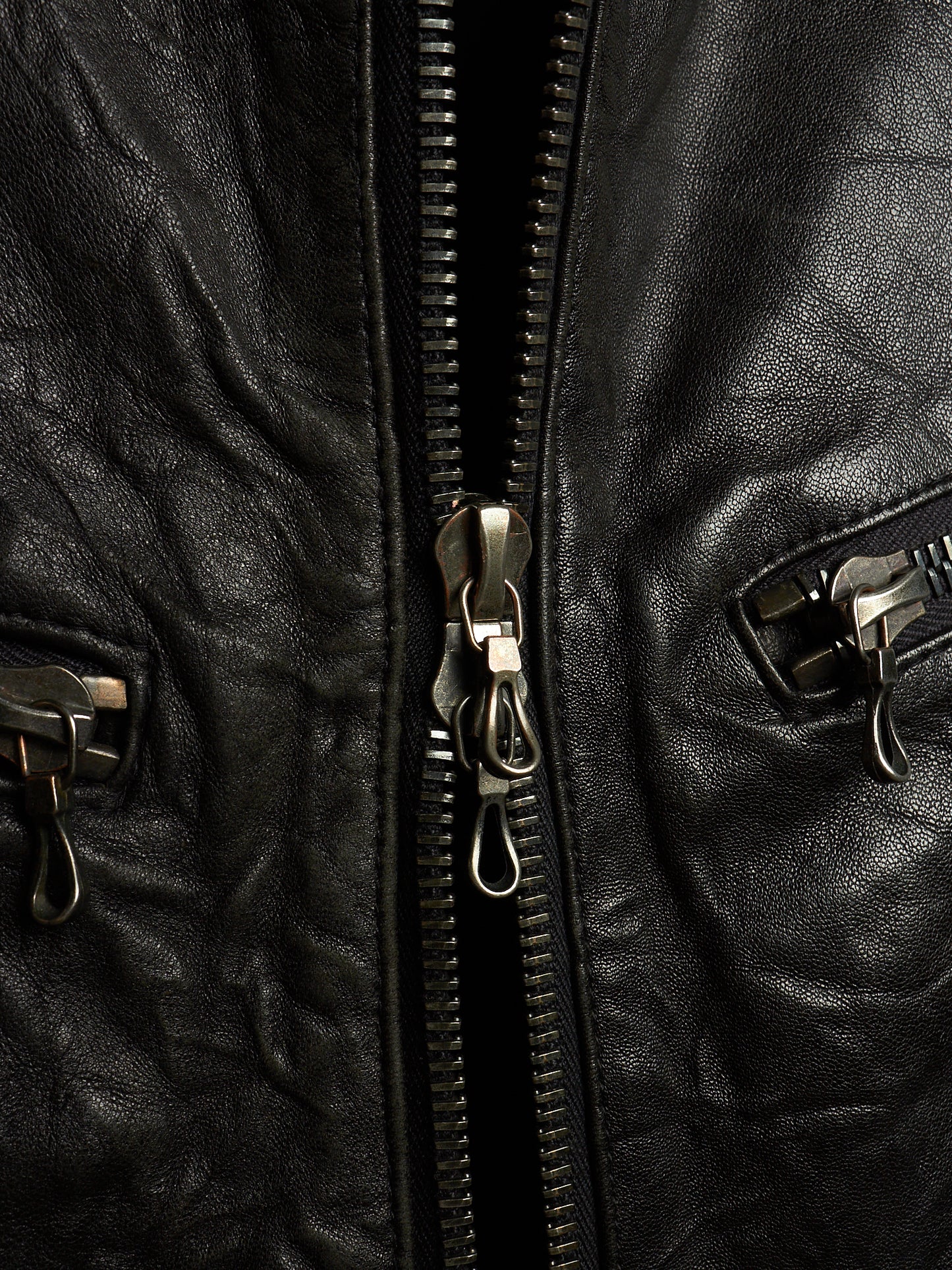 SHELLAC Early 00s Distressed Lambskin Leather Multi-zip Rider Jacket