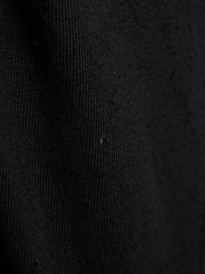 Close-up of a black ribbed knit fabric texture.