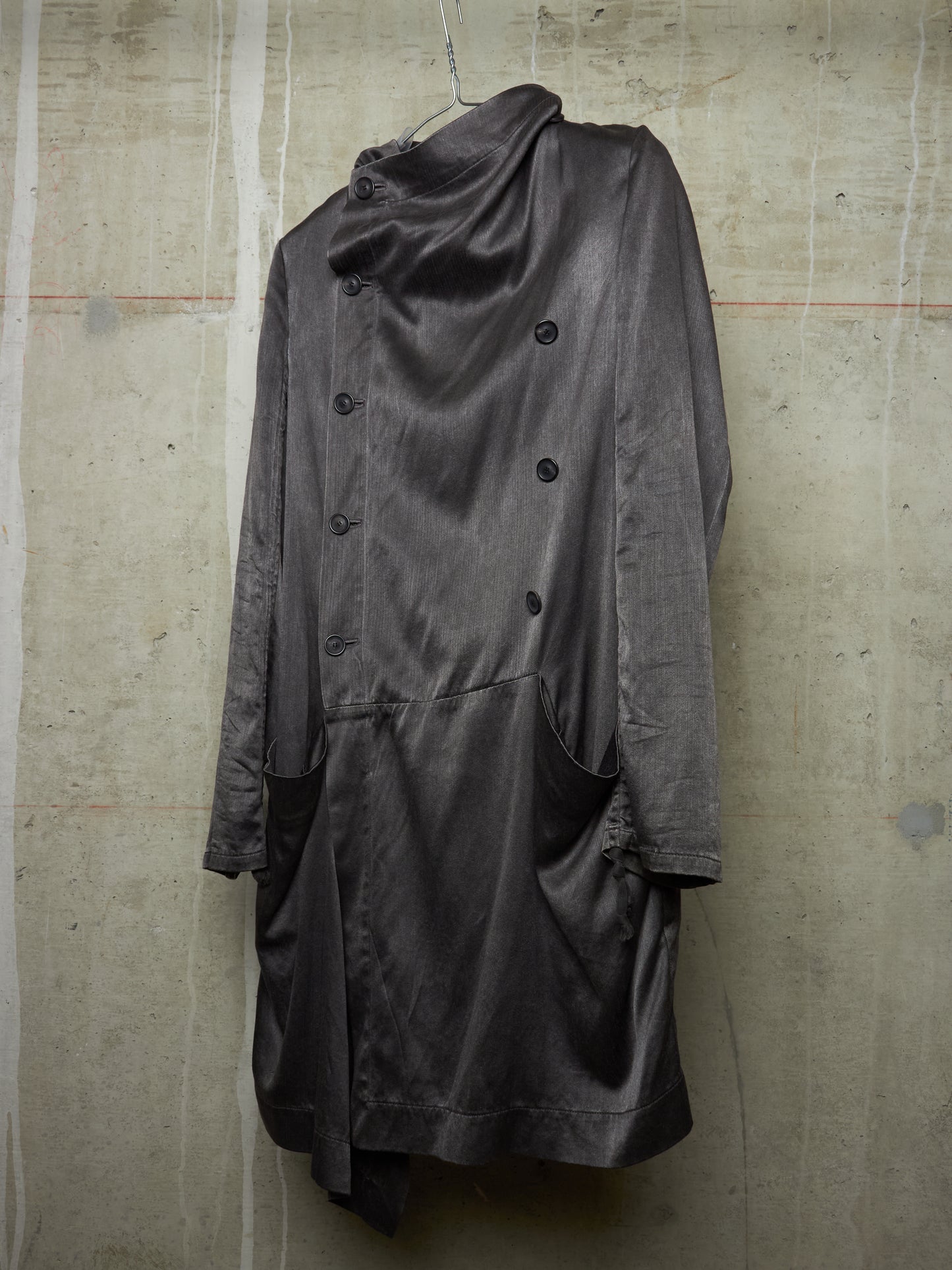 S/STERE SS10 "BUG" Dark Grey Lilac Silk Unlined Double Breasted Robe