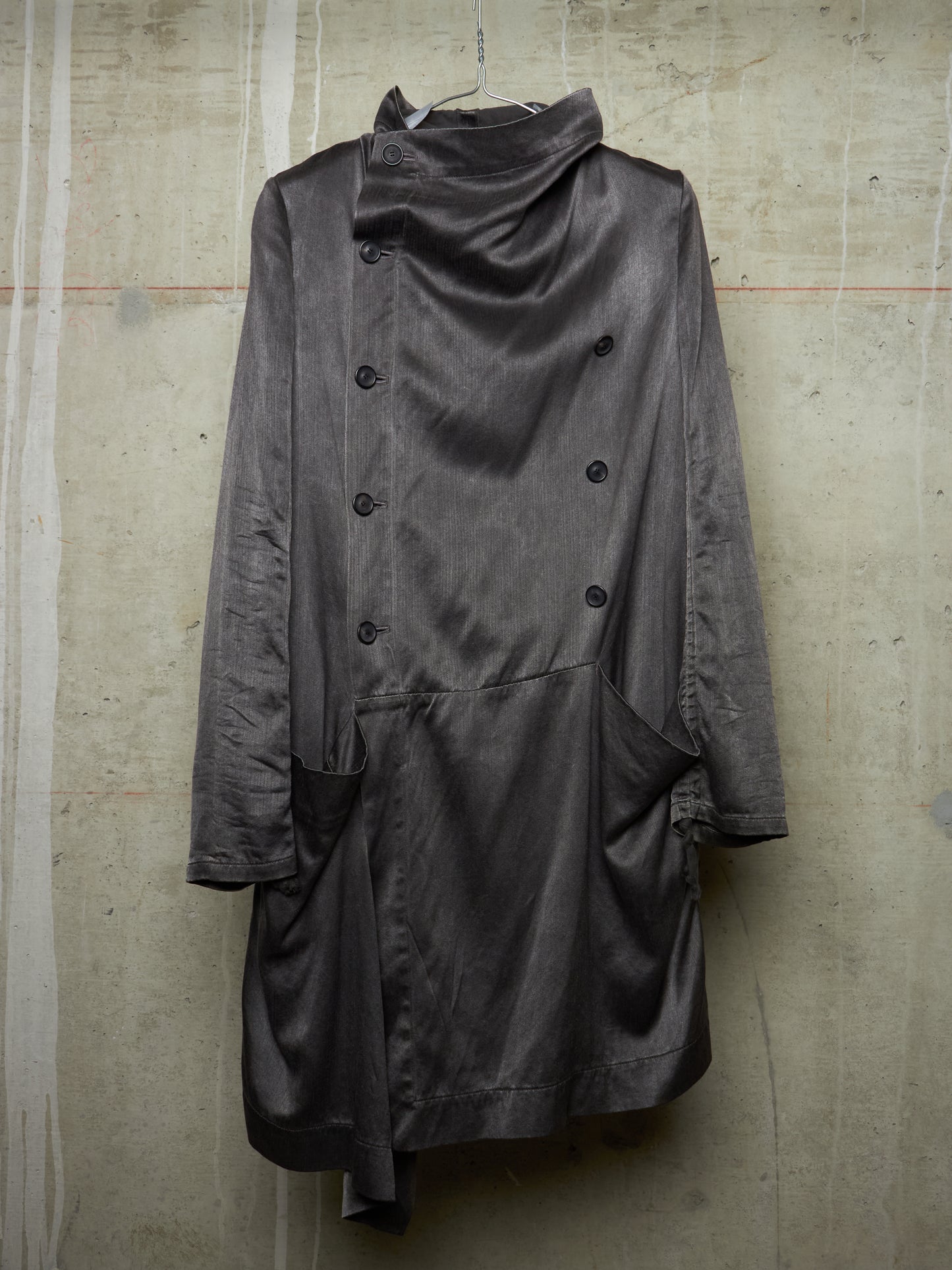 S/STERE SS10 "BUG" Dark Grey Lilac Silk Unlined Double Breasted Robe