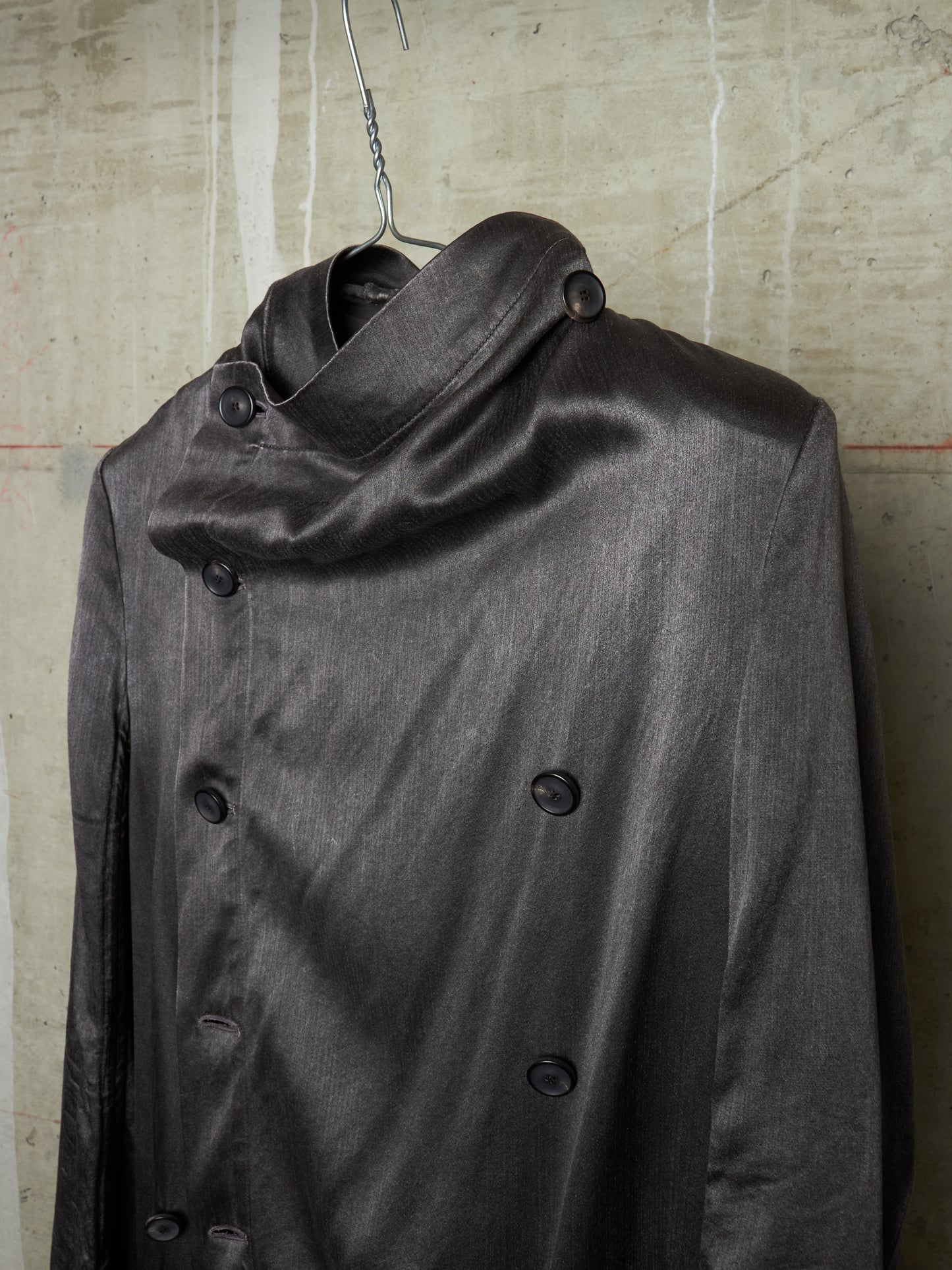 S/STERE SS10 "BUG" Dark Grey Lilac Silk Unlined Double Breasted Robe