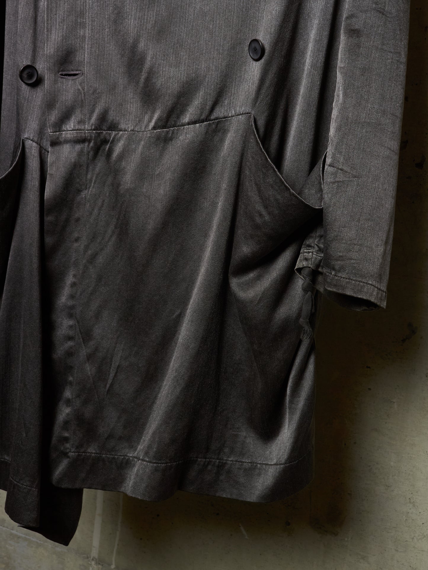 S/STERE SS10 "BUG" Dark Grey Lilac Silk Unlined Double Breasted Robe