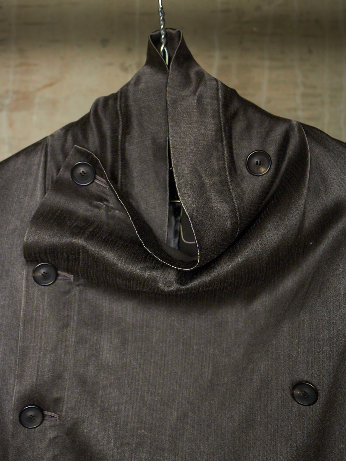 S/STERE SS10 "BUG" Dark Grey Lilac Silk Unlined Double Breasted Robe