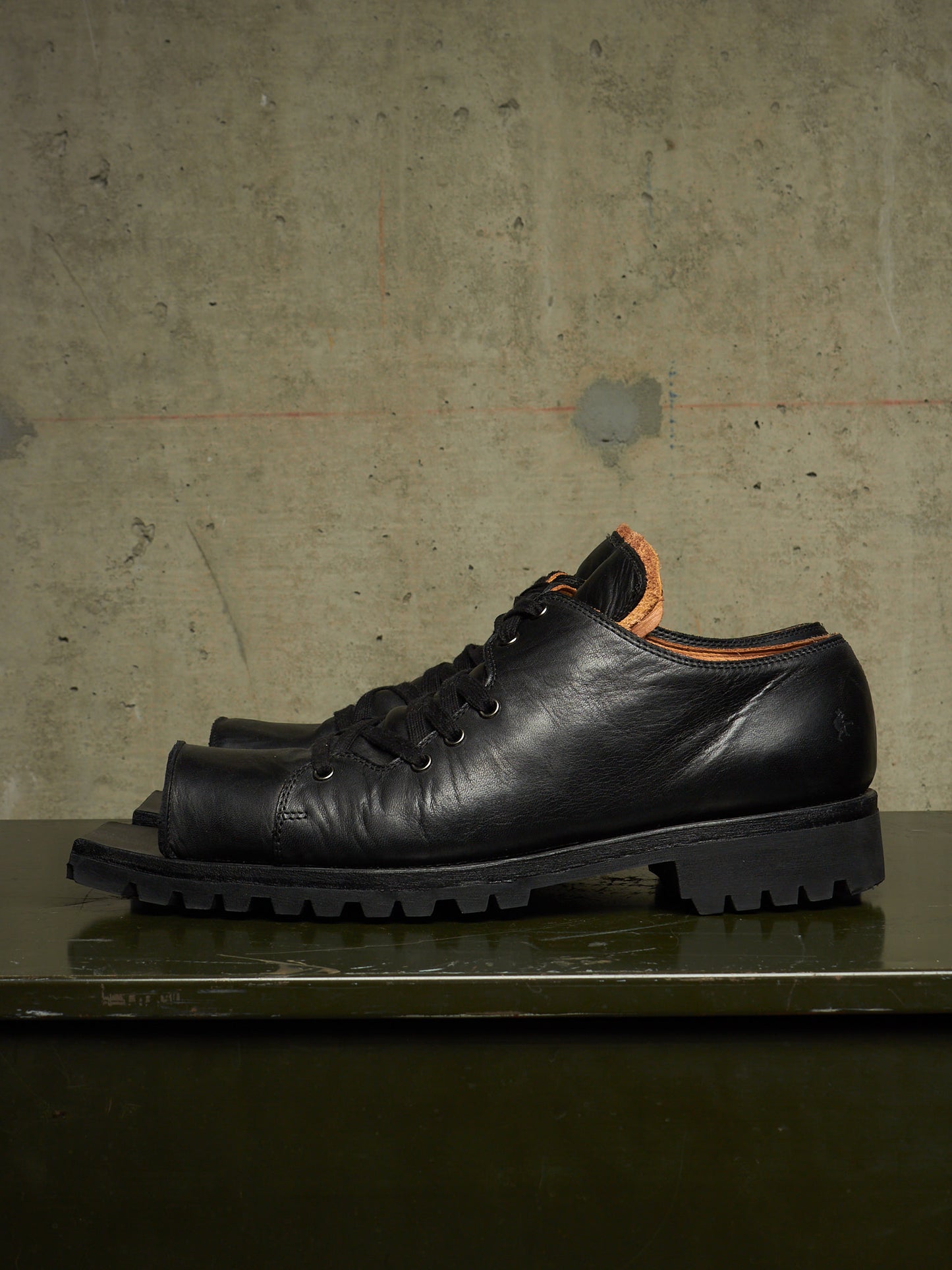 The Old Curiosity Shop Black Calf Leather Hog Toe Derbies