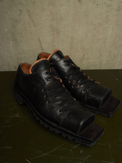 The Old Curiosity Shop Black Calf Leather Hog Toe Derbies