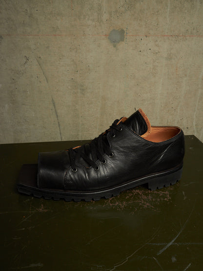 The Old Curiosity Shop Black Calf Leather Hog Toe Derbies