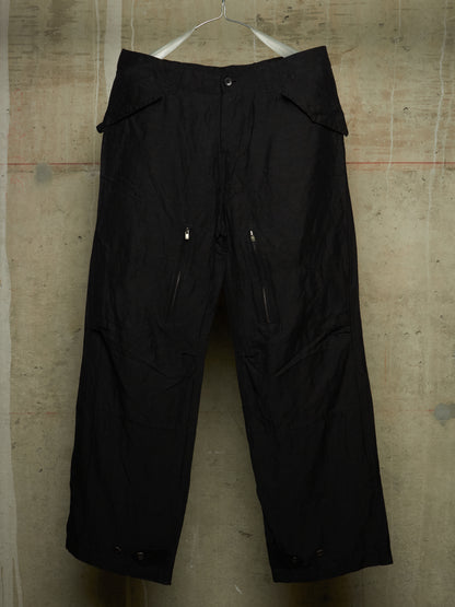 The Viridi-Anne 2010s Black Linen Rayon Excella Zip Cargo Pants