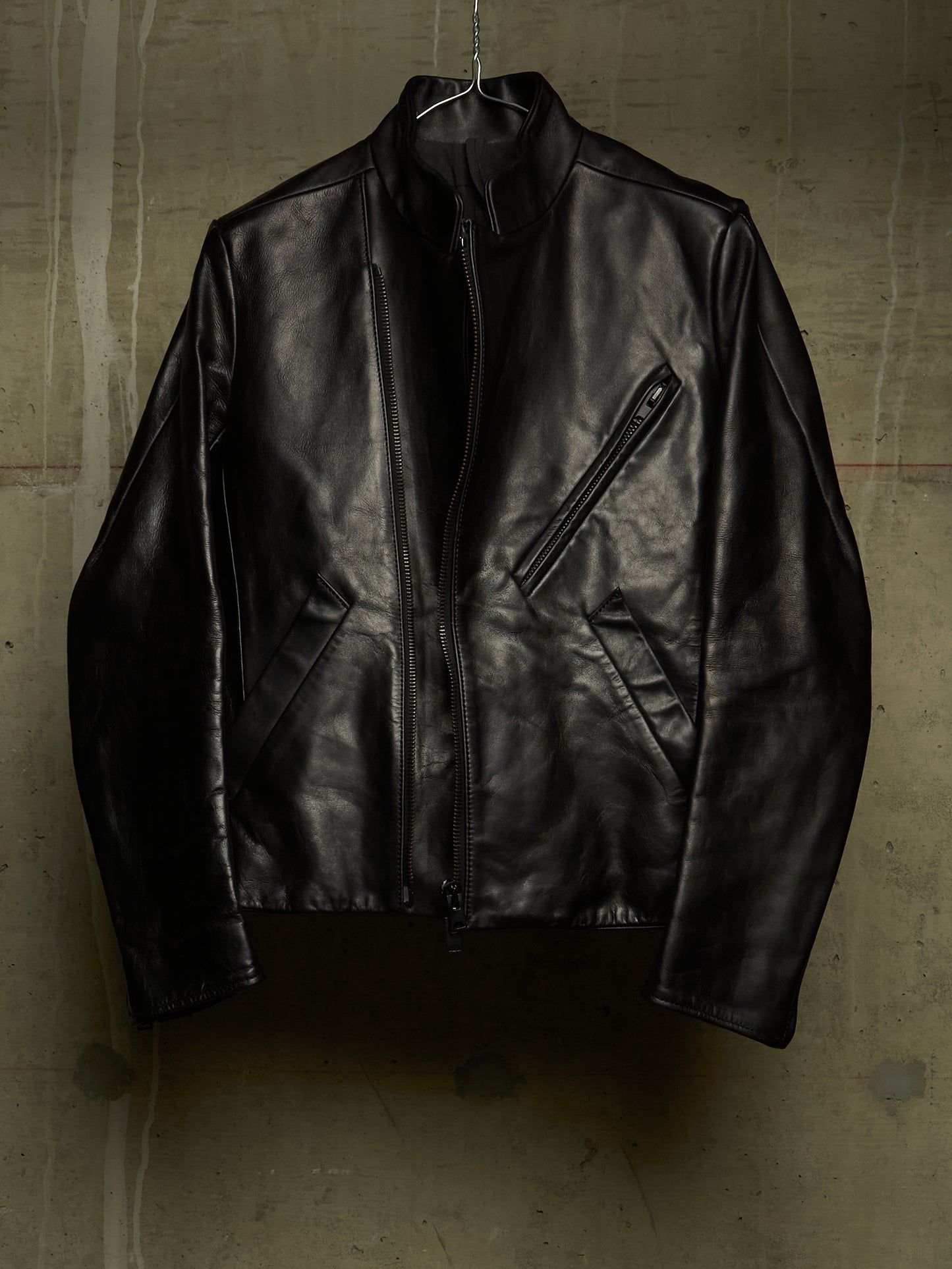 The Viridi-Anne 00s Black Steerhide Leather Asymmetric Zip Rider Jacket